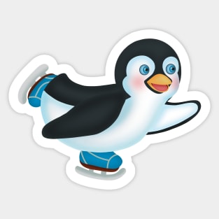 Cute penguin ice skating happily Sticker